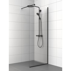 Stocksund 80x200 cm kirkas lasi/ metalliprofiilit musta kiinteä suihkuseinä