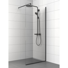 Stocksund 90x200 cm kirkas lasi/ metalliprofiilit musta kiinteä suihkuseinä