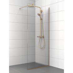 Stocksund 90x200 cm kirkas lasi/ metalliprofiilit harjattu messinki kiinteä suihkuseinä