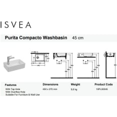 Isvea Purita Sharp 45x27 cm hanatasolla vasenkätinen malja-allas