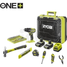 Ryobi ONE+ 2 x 2.0Ah batteries 18V drill with hand tools