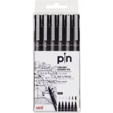 Uni Pin 6 pcs black fiber tip pen set