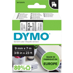 DYMO® D1® 9mm x 7m musta läpinäkyvällä tarrateippi