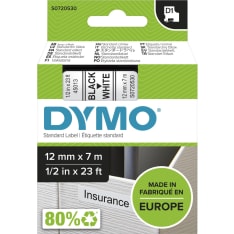 DYMO D1 12 mm x 7 m musta teksti valkoisella pohjalla tarrakirjoitinteippi