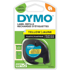 DYMO LetraTag 12 mm x 4 m musta teksti keltaisella pohjalla muoviteippi