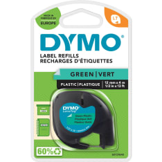 DYMO LetraTag 12 mm x 4 m musta teksti vihreällä pohjalla muoviteippi