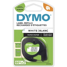 DYMO LetraTag 12 mm x 4 m musta teksti valkoisella pohjalla paperiteippi
