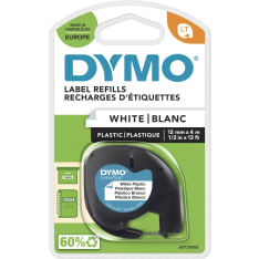 DYMO LetraTag 12 mm x 4 m musta teksti valkoisella pohjalla muoviteippi