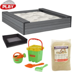 Nordic Play 24 x 120 x 120 cm hiekkalaatikko istuimilla, komposiitti, sisältää verkko, 240 kg hiekkaa ja vihreä hiekkalel...