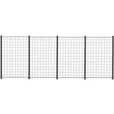 Hortus 4 paneelia säleikköä 150 x 100 cm, 5 kpl 158cm alumiinitolppaa, musta metalliverkkoaita