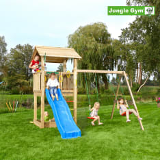 Jungle Gym Casa leikkitorni ja Swing Module Xtra sekä liukumäki