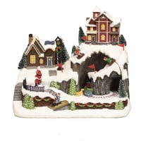 Nordic Winter Mountain Town valoilla ja musiikilla. Paristokäyttöinen joulukylä
