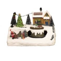 Nordic Winter Treehousetown with lights and music. Battery operated Christmas village