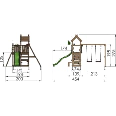 Jungle Gym Teepee, Swing Module, vihreä liukumäki, leikkitorni