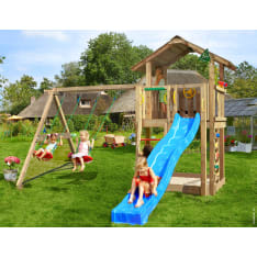 Jungle Gym Chalet 2.1, Swing Module Xtra, sininen liukumäki, leikkitorni