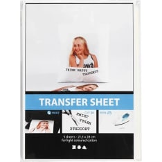 Transfer sheet, transparent, 21,5x28 cm, for light textiles, 5 sheet/ 1 pack