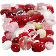 Creativ Company leppäkerttu,lehtiä,sydämiä lasihelmet