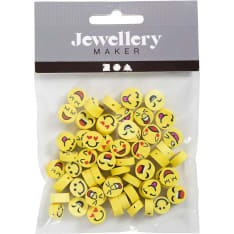 Figure beads, Smiley, D 10 mm, hole size 1,5 mm, 60 pc/ 1 pack