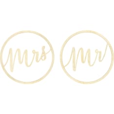 Puinen Mr. ja Mrs. hääkoriste