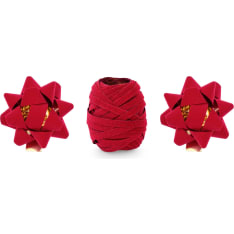 Punainen lahjanauha ja kaksi ruusuketta