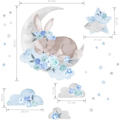 Pastelowe 51x59cm nukkuva pupu -sisustustarra