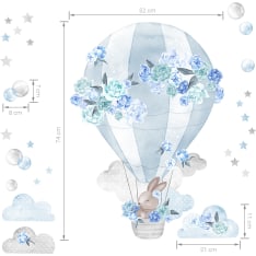 Pastelowe 52x74cm kuumailmapallo-sisustustarra