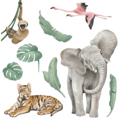 Pastelowe 19-89cm safarin eläimet I -sisustustarra 9kpl