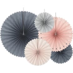 Gray & Pink paper fan decoration 5 pcs