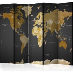 Artgeist Room Divider - World Map On Dark Background 5-osainen sermi