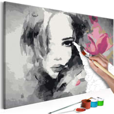 Artgeist Black & White Portrait With A Pink Flower DIY kangas maalaus