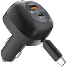 Forcell 1xUSB-C / 1xUSB-A 75W fast car charger with retractable USB-C cable