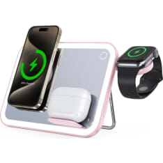 Forcell 3in1 15w pinkki langattomasti pikalataava LED meikkipeili