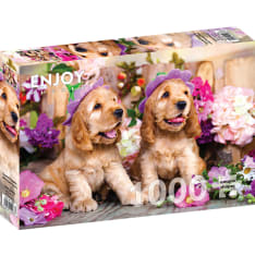 ENJOY Spaniel Puppies with Flower Hats 1000p puzzle