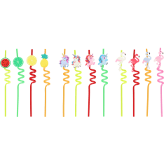 Twisted straw with decoration 4 pieces assortment