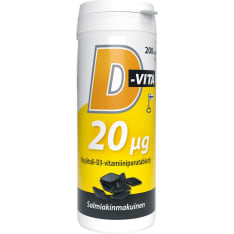 D-Vita 20 µg salmiakki 200 tabl. ravintolisä