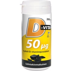 D-Vita Salmiakki 50 µg 200 tabl. ravintolisä