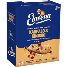 Elovena 10x30g karpalo-kinuski täysjyvä välipalakeksi 100% kauraa