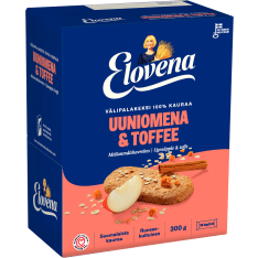 Elovena 10x30g uuniomena-toffee välipalakeksi 100% kauraa