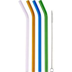 Muurla pink, yellow, blue, green 4 pcs glass straw + washing brush