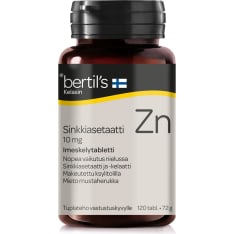 Bertil’s Imeskeltävä Sinkkiasetaatti 120 tabl. ravintolisä