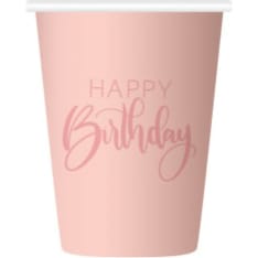 Happy Birthday vaaleanpunainen pahvimuki 8 kpl/pkt
