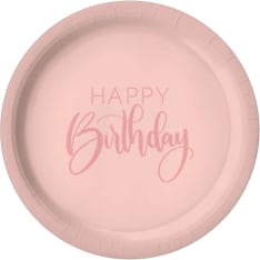 Suuri pahvilautanen vaaleanpunainen Happy Birthday 23 cm 8 kpl/pkt