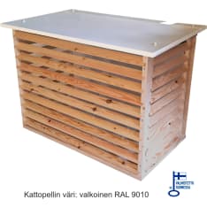 ESVI Ilmalämpöpumpun valkokattoinen puinen suojakotelo