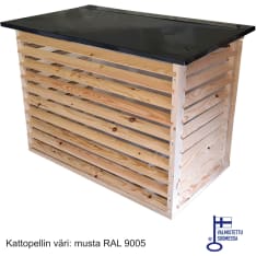 ESVI Ilmalämpöpumpun mustakattoinen puinen suojakotelo