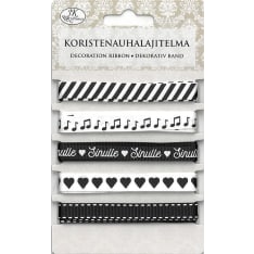Decorative ribbon assortment mustavalko