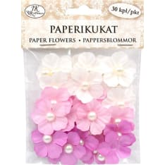 Paper flowers with beads pink 30pcs