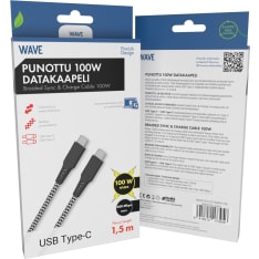 Wave punottu 100W 1,5m USB-C datakaapeli