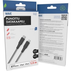 Wave punottu 1m USB-C - lightning datakaapeli