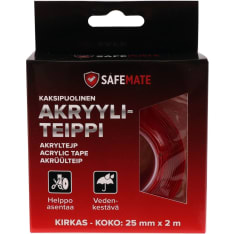 SafeMate 25mm x 2m kirkas 2-puoleinen akryyliteippi