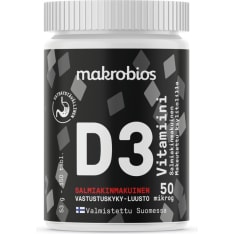 Makrobios D3-Vitamiini 50 ug Salmiakki 150 tabl. ravintolisä